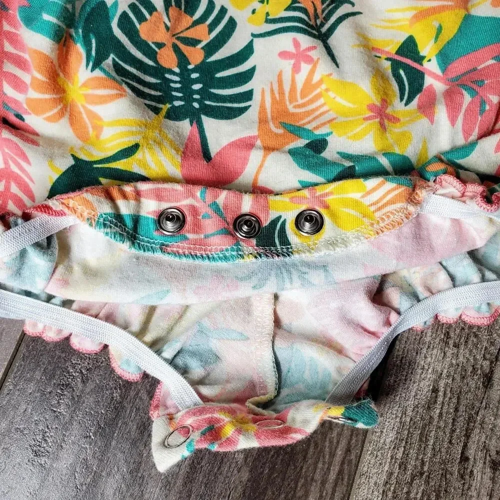 Bonnie Baby Baby Girl Floral Tropical Pastel Romper Outfit Size 0-3M